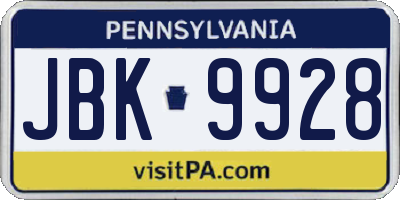 PA license plate JBK9928