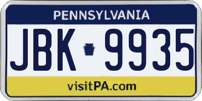 PA license plate JBK9935