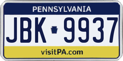 PA license plate JBK9937