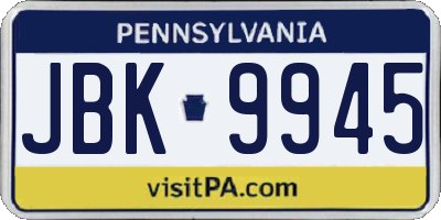 PA license plate JBK9945