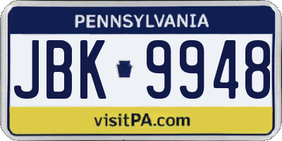 PA license plate JBK9948