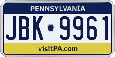 PA license plate JBK9961