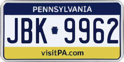 PA license plate JBK9962