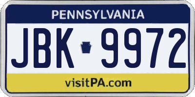 PA license plate JBK9972