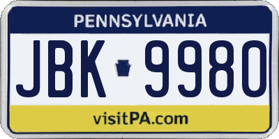 PA license plate JBK9980