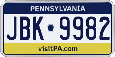 PA license plate JBK9982