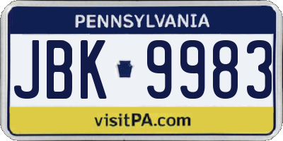 PA license plate JBK9983