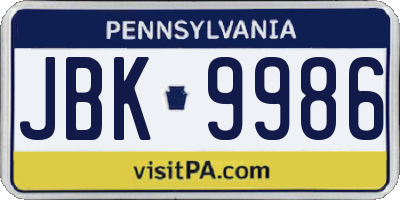 PA license plate JBK9986