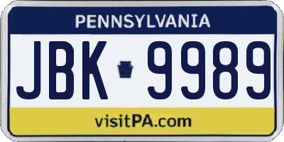 PA license plate JBK9989