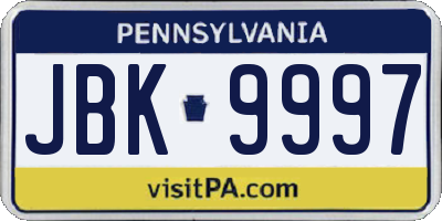 PA license plate JBK9997