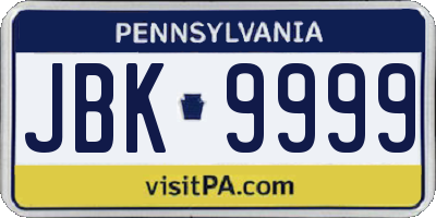 PA license plate JBK9999