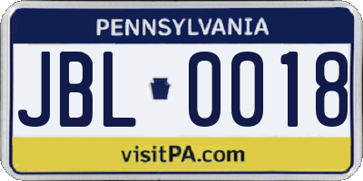 PA license plate JBL0018