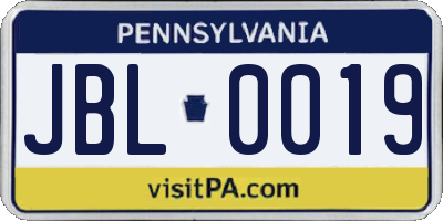 PA license plate JBL0019