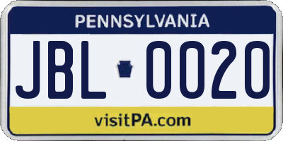 PA license plate JBL0020