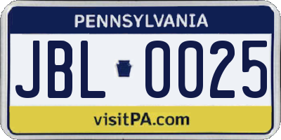 PA license plate JBL0025