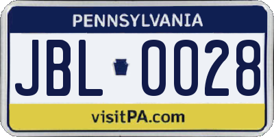 PA license plate JBL0028