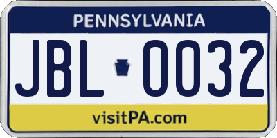 PA license plate JBL0032