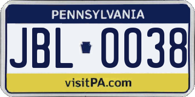 PA license plate JBL0038