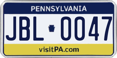 PA license plate JBL0047