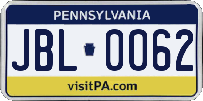 PA license plate JBL0062