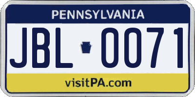 PA license plate JBL0071