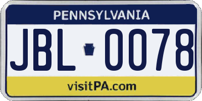 PA license plate JBL0078