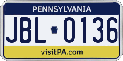 PA license plate JBL0136