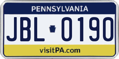 PA license plate JBL0190