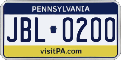 PA license plate JBL0200