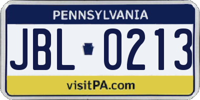 PA license plate JBL0213