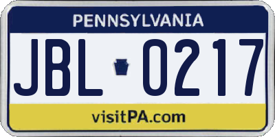 PA license plate JBL0217