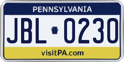 PA license plate JBL0230