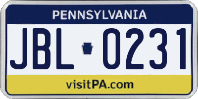 PA license plate JBL0231