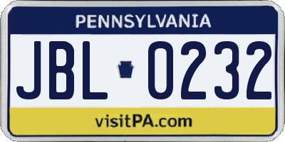 PA license plate JBL0232