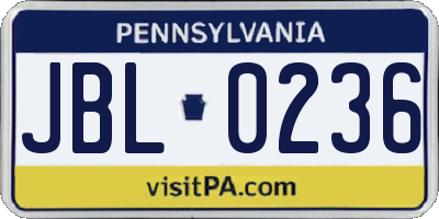 PA license plate JBL0236