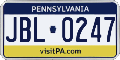 PA license plate JBL0247
