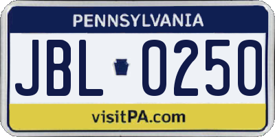 PA license plate JBL0250