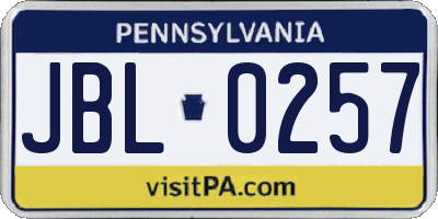 PA license plate JBL0257