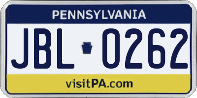 PA license plate JBL0262