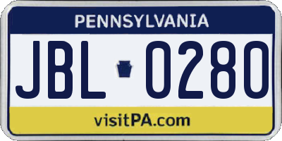 PA license plate JBL0280