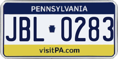 PA license plate JBL0283