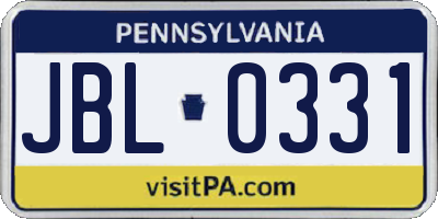 PA license plate JBL0331