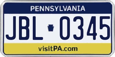 PA license plate JBL0345