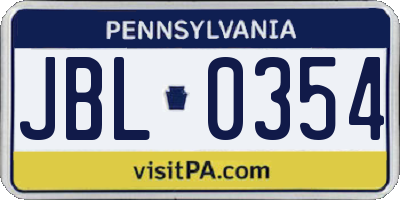 PA license plate JBL0354