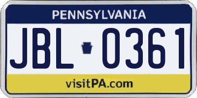 PA license plate JBL0361
