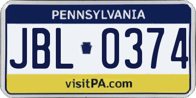 PA license plate JBL0374