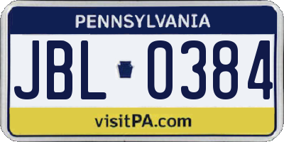 PA license plate JBL0384