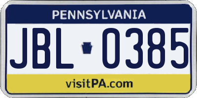 PA license plate JBL0385