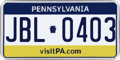 PA license plate JBL0403