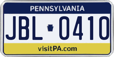 PA license plate JBL0410